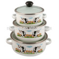 Wholesale Quality guarantee PP knob and glass Lid and two side decal porcelain enamel cookware mini casserole sets